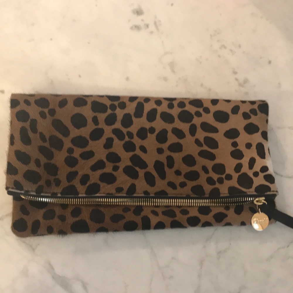Clare V foldover leopard clutch